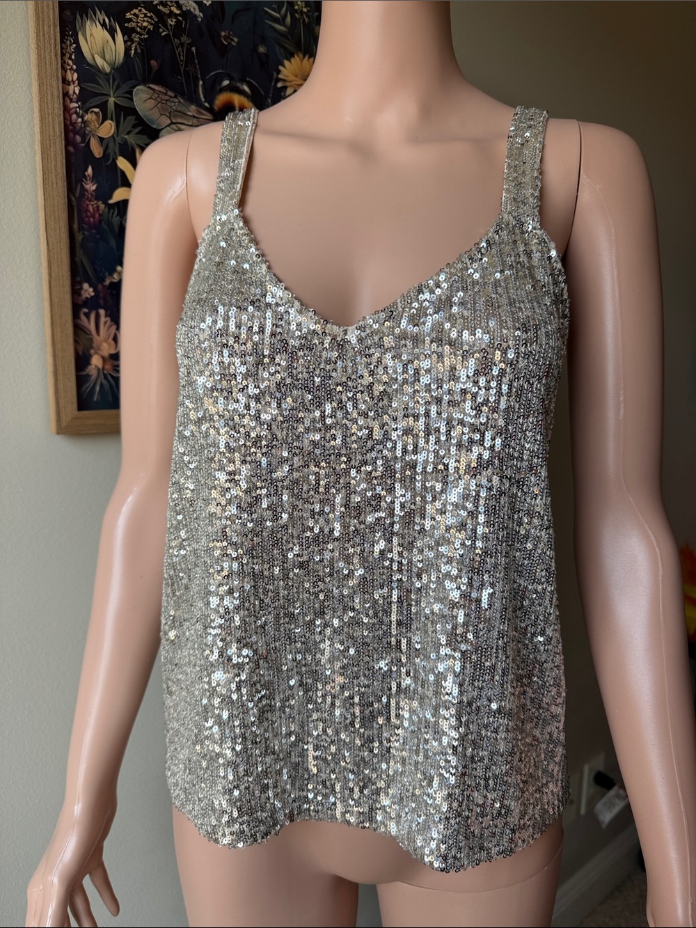 love on a hanger Silver Sequin V-Neck Tank